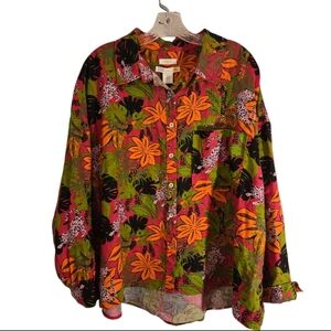 C&c California 2X 100% Linen Fall Colors Long Sleeve Button Up Orange , Green